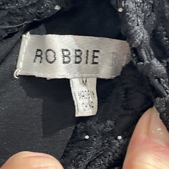Robbie Bee Dress Womens M Black Lace Overlay Lined Midi Metallic Event Cocktail - Picture 5 of 13